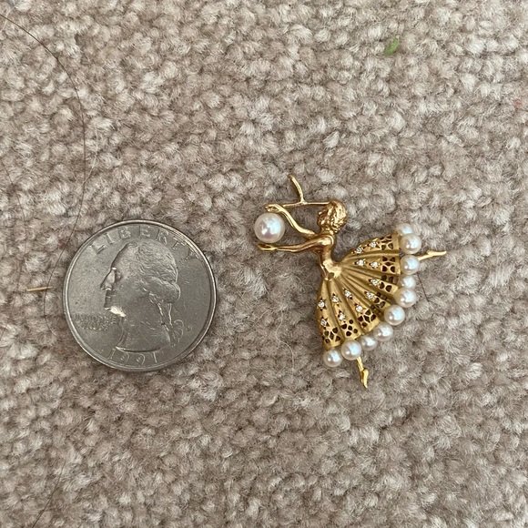 Vintage 14k Pearl & Diamond Ballerina Charm - Picture 7 of 11